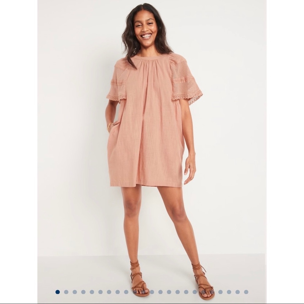 Old Navy Flutter-Sleeve Tie-Back Mini Swing Dress XXL Coastal Plain Dusty Rose